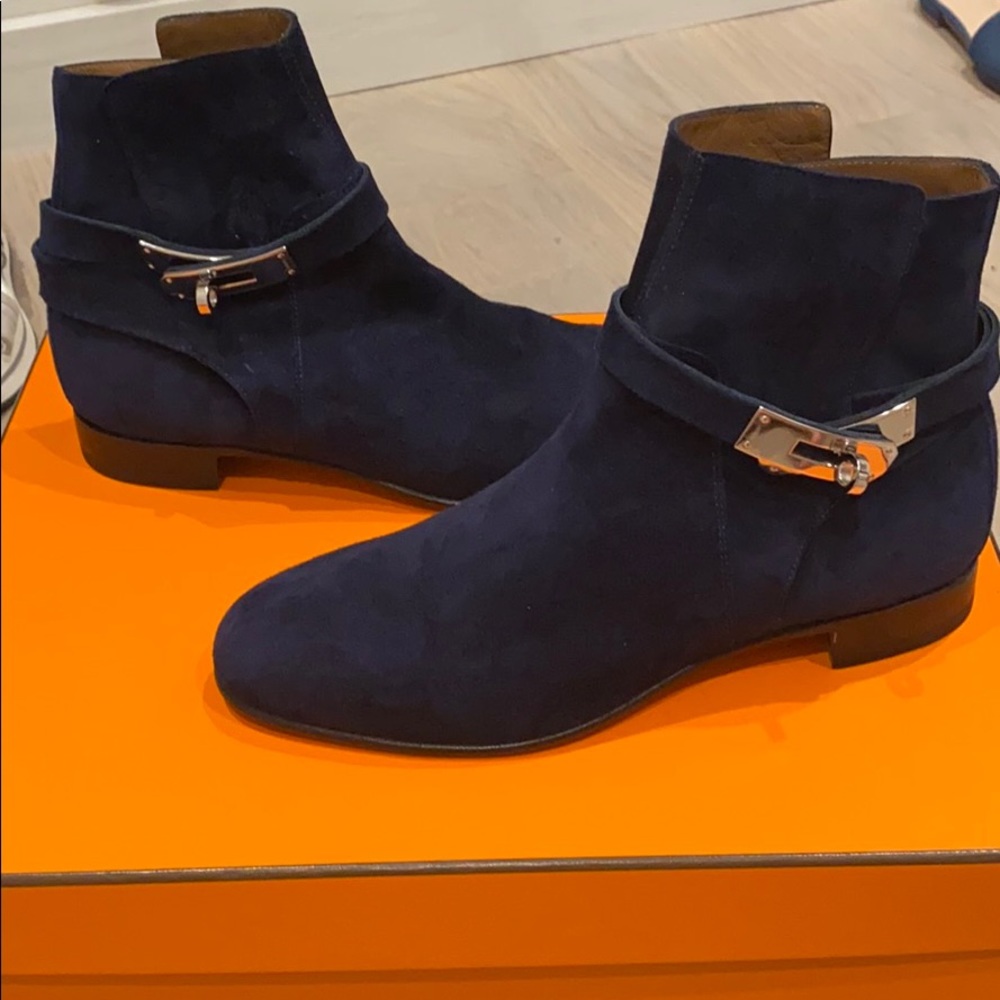 Hermès neo navy suede boots 36 6